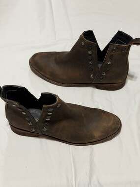 Musse & Cloud Brown Studded Leather Side Path Ankle Booties